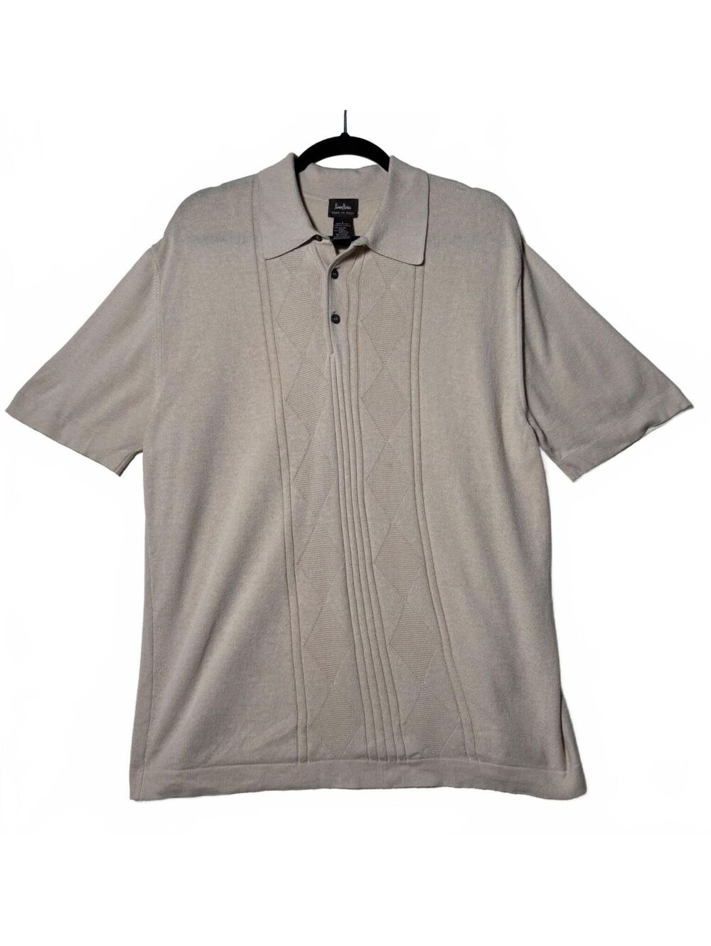 Neiman Marcus Made Italy Knit Polo Shirt Mens Large Beige Cotton